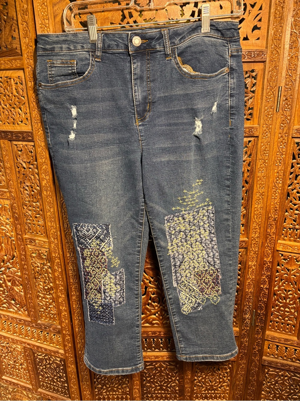 C EST. 1946 Denim Embellished Dark Blue Women’s Jeans with Patchwork Detail